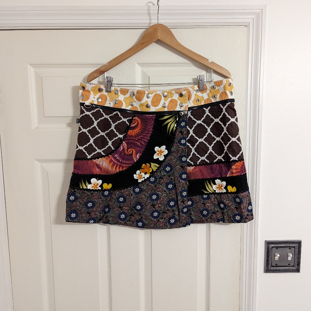 Boho Patchwork Mini Skirt in Multi Floral